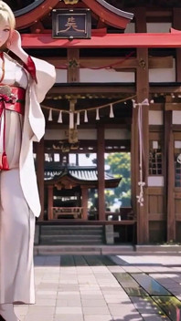 Rahsia Kuil Awek Kimono blonde! Melutut di bawah Gate Torii dalam Beige Diubahsuai Kimono