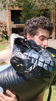 Beautiful Man Inflates His Inflatable Whale Near Pool Outside