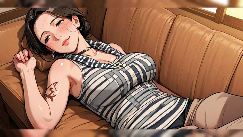 AI Porn: Ai Si rambut coklat mengusik di atas katil