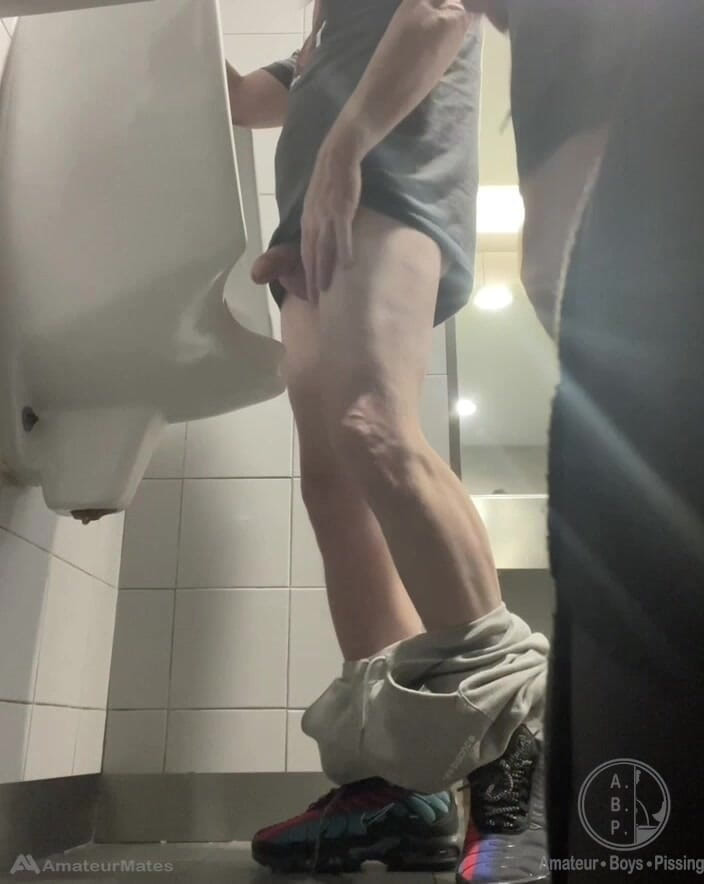 AmateurBoysPissing: 2 Boys in Sneakers Having Fun at Public Toilets' Urinal