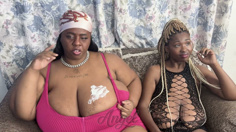 Angel Big B: Smearing Her Big Tits and Asking the Submissive to Suck