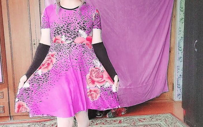 Ladyboy Kitty: Bonă Drăguță Femboy în trei culoarea rochiei model cu cur sexy