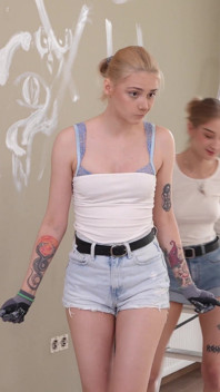 Blonde and Brunette Get Double Teamed and Fucked Hard During Drawing Job