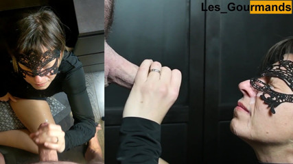 Les Gourmands: MILF in sexy black outfit takes big facial while masturbating...
