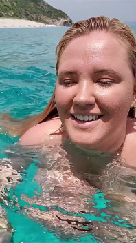 Swimming in the blue waters of Greece butt naked...