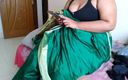 Aria Mia: Telugu Aunty in Green Saree with Huge Boobs on Bed...