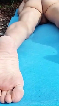 Sexy Soles on Hot Boy's Feet for Foot Fetish of Naked Twink Humping on Mat Outdoor