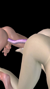 动画 3D 色情 - 穿戴式假阳具的漂亮女孩乱搞亚洲男人，然后用双假阳具后入