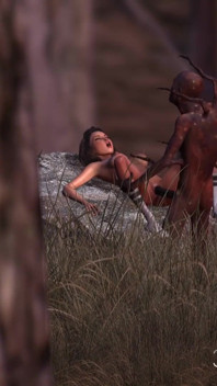 Kayu Goblin mengongkek awek kecergasan keras di hutan pada waktu malam