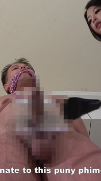 Mistress Makes Slave Rub Dick Against Floor and Masturbates Like Caterpillar, Cum Denial, Puts on a Chastity Belt and Smiles