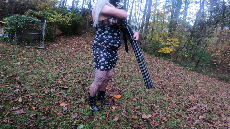 Jon Screcrow: Giant Fake Tits Crossdresser Walk in the Woods Behind the...