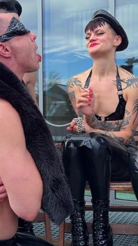 Smoking on the Patio - Mistressae and Friends Share Their Human Ashtray