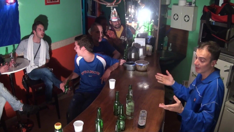FETISH BDSM STUDIO: Two footballers with feet and foot humiliation in a bar