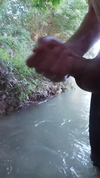 Jerking off in a Public River Untill I Drop a Massive Cumshot in My See Thru Leggings