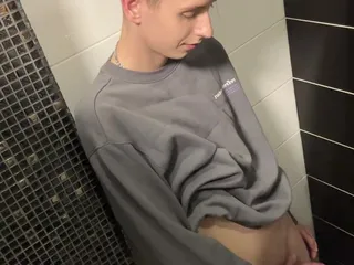 Handsome Guy Asta Boy Jerks off and Cums in a Public Toilet