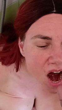 Chubby Redhead Gets Pissed in Her Mouth Swallowing It