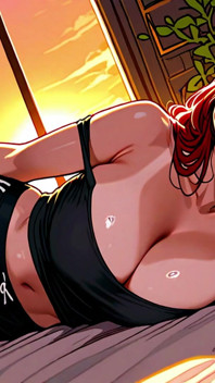 Seksi kızıl saçlı yatakta