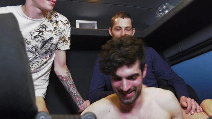 INTERRACIAL BAREBACK SEX: Amazign gang bang in bus oin the road in Paris 2