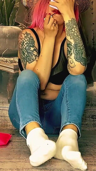Lady Angela Doing Make up While You Stare at My Dirty White Socks MILF Jeans