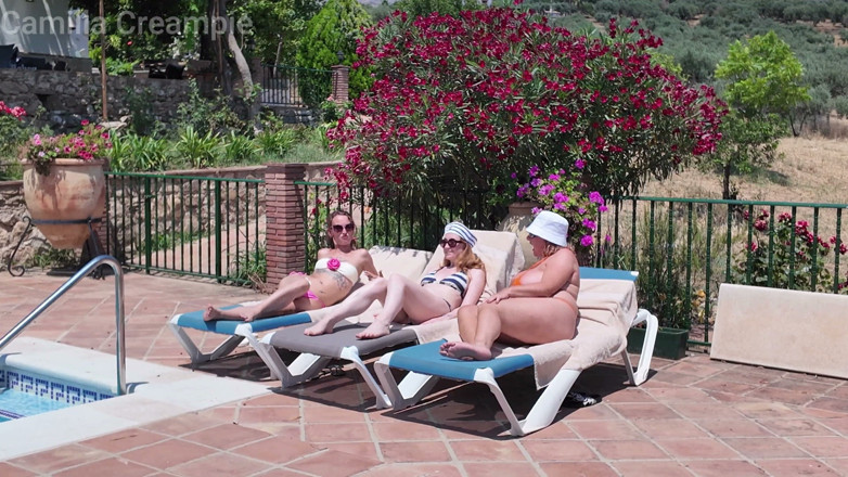 Camilla Creampie: Fucking on the Sunbeds with Katt and Lily
