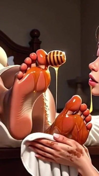 SSBBW Foot Worship - Skinny Girl Licking Honey off Big Feet