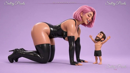 Sultry Pixels 3D: La padrona in lattice dai capelli rosa gattona per un...
