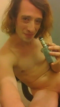 Transgirl Naked in Only Socks Vaping and Coughing