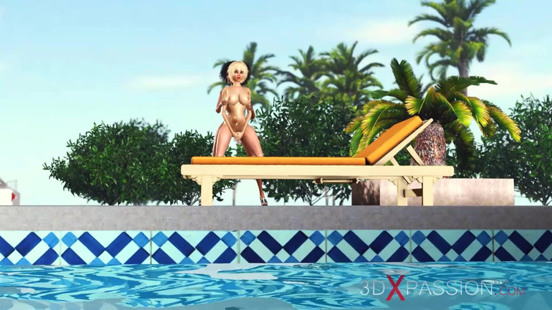 3dxpassion-transgender: Гарячий секс на свіжому повітрі! 3d чорний транссексуал жорстко трахає сексуальну студентку на розкішній віллі