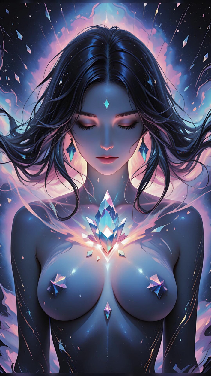 VelvetInk Studio: Obsidian dumanlı astral vortex tanrıçası ve kristal ışık fantezisi yapay zeka...