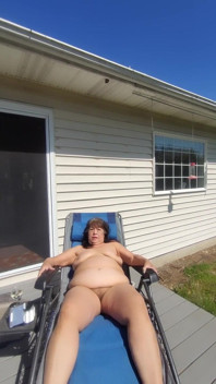 71 Year Old Granny with Hairy Pussy Enjoying the Sun by Fingering My Vagina
