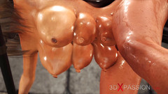 3dxpassion: 监狱里的捆绑SM。一个拥有许多胸部的性感戴袖口的黑发被大黑屌狠操