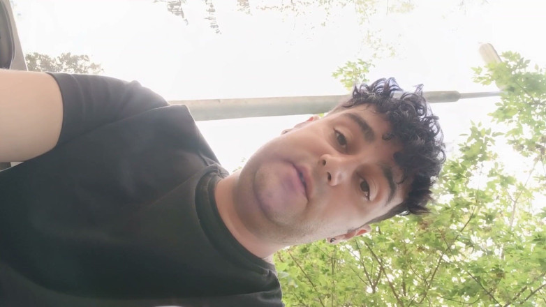 Idmir Sugary: Smoking Outdoor and Showing Balls and Soft Uncut Cock