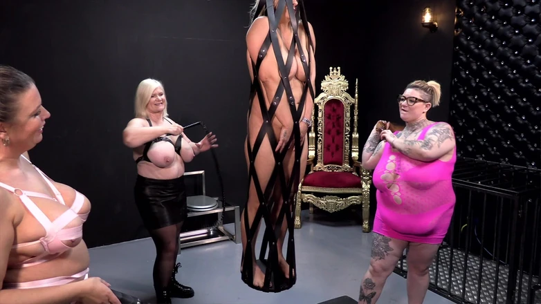 The Bad, Bad MILFs Club: Eva Suspended in Leather Body Harness