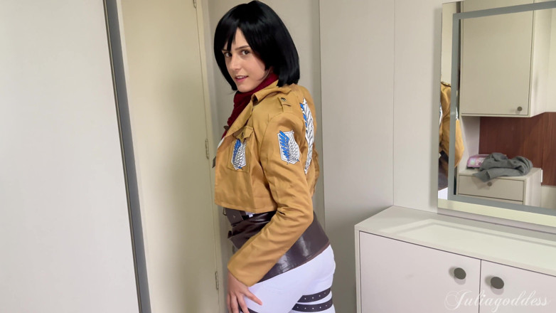 Shamelesscouple: Mikasa cosplay land chusaee - gandi baat aur jibh par viry