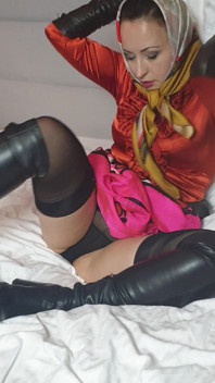 A Lady in Stockings and Silky Headscarf