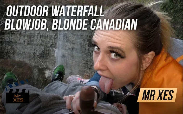 Mr_XES: Outdoor waterfall blowjob, blonde Canadian almost gets caught