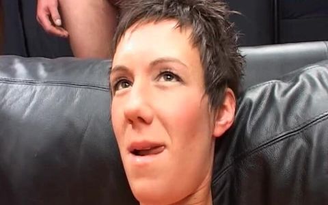 Short-haired German Whore Eats Cum After DP Gangbang Action
