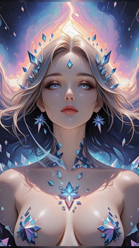 Obsidian dumanlı astral vortex tanrıçası ve kristal ışık fantezisi yapay zeka sanatı slayt gösterisi