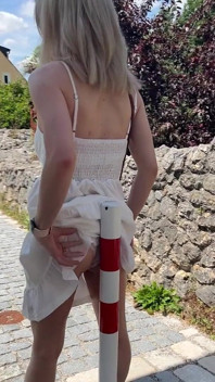 Tranny Girl Slipless Under the Summer Dress! Shameless Public Wanking in the City!