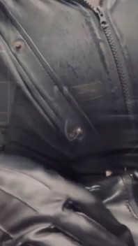 Leather Muscle Dad Smoking Solo Cock Scene