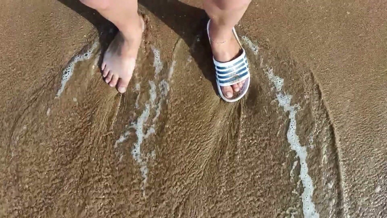 Idmir Sugary: Feet and the Sea Extra Slowmotion - One Foot Barefoot and...