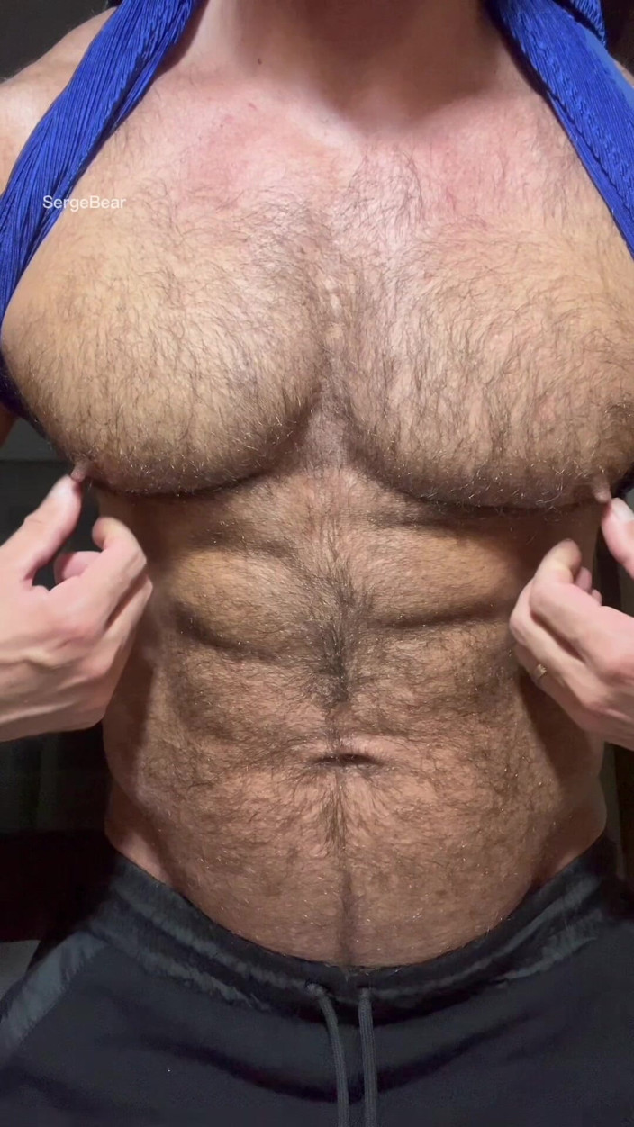 SergeBear_: Hairy Muscle Bear Solo Nipple Play &amp; Intense Masturbation