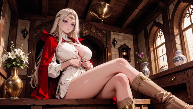 Tay Swift X: Languid Reading in a Gothic Library, White Robe and Red...