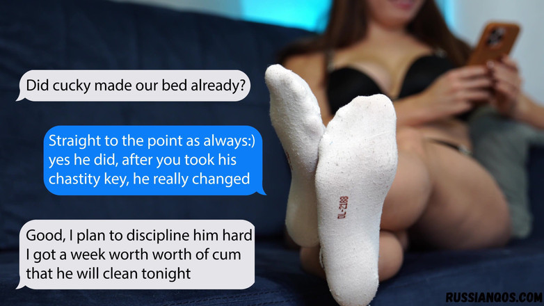 RussianQOS: Tonton aku sms sama pria dominanku sambil aku abaikan kamu