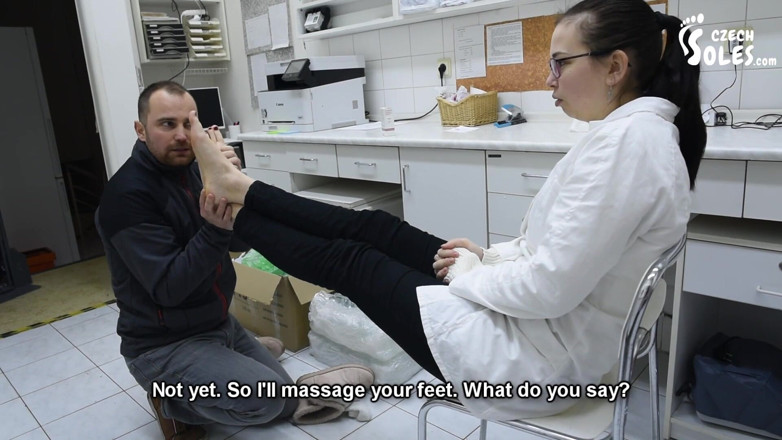 Czech Soles - foot fetish content: Man Worships Big Bare Feet of One Cute Pharmacist