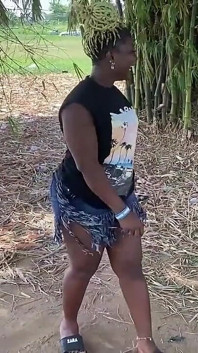 African Ebony Sexy Black Girl Dances in Public with Laughter