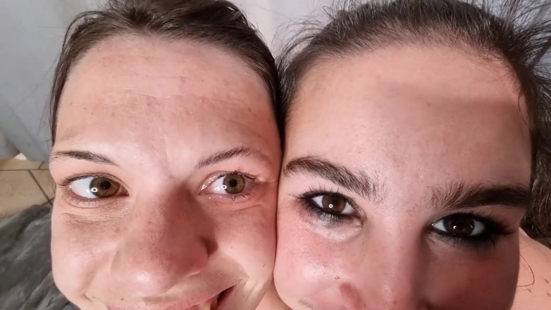 domslutfucker: FFM Threesome Handjob Cum in Eye, Licking Cum Out of...