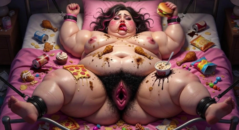 YOUR BEST FANTASY: Grandota en esclavitud rodeada de comida - rogando por una enorme...