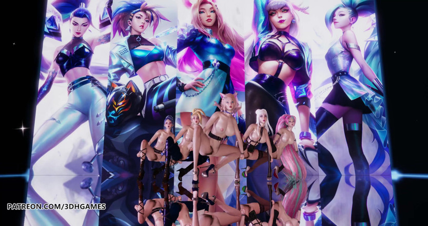 3D-Hentai Games: Everglow - Dun dun nackter tanz Ahri, Akali, evelynn, Kaisa, Seraphine 3D...