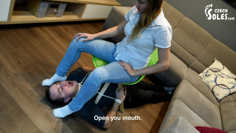 Czech Soles - foot fetish content: Tied up and made to smell Megan's socks - part 1